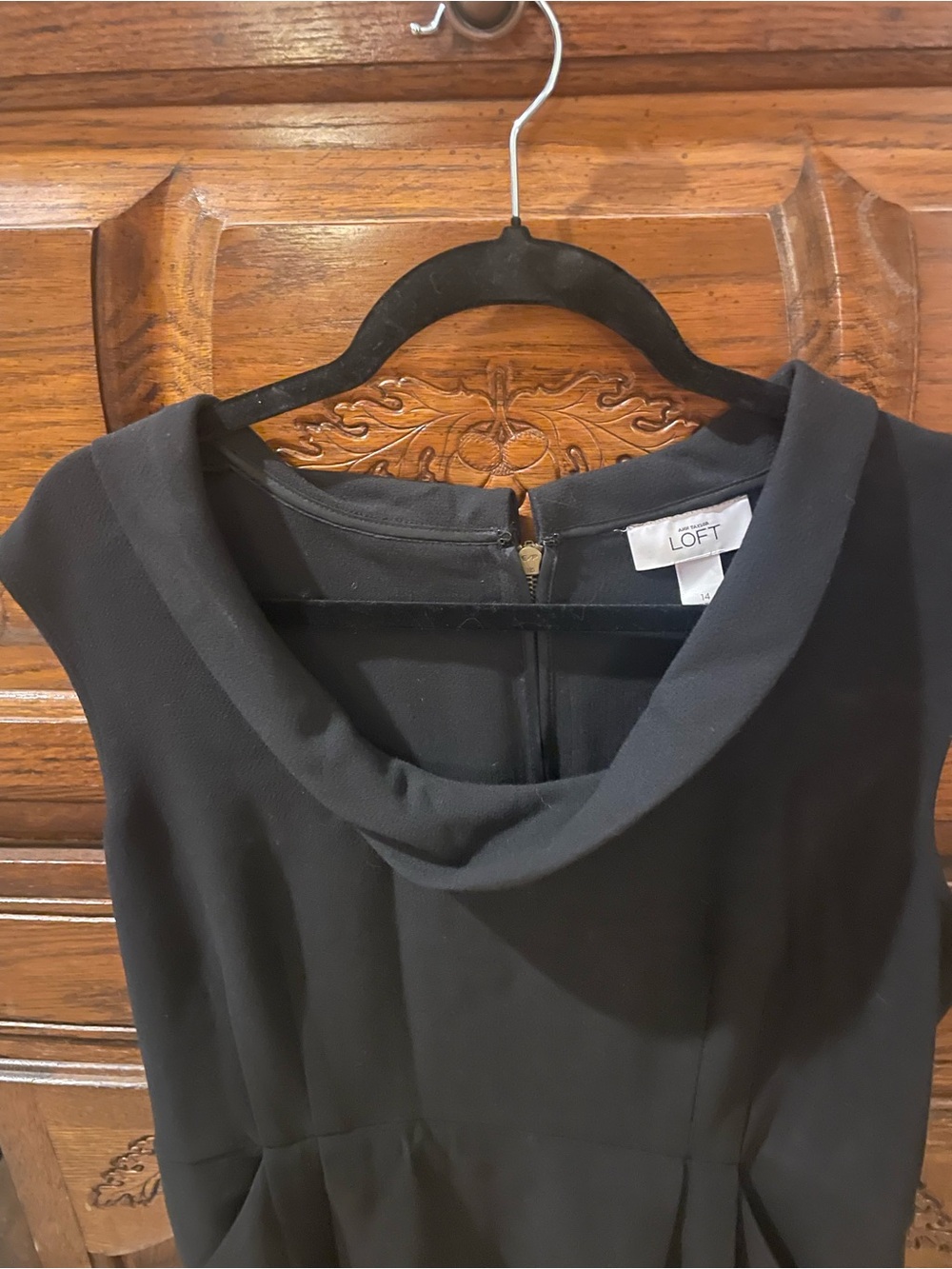 LOFT Black Sleeveless Cowl-Neck Sheath Midi Dress, Size 14, NWT - Picture 4 of 7